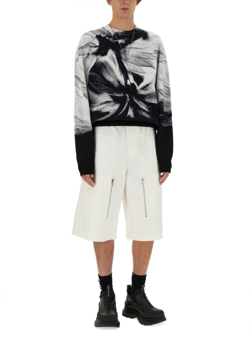 Alexander Mcqueen Blackwhite Printed Stretch Sweater In Multicolor