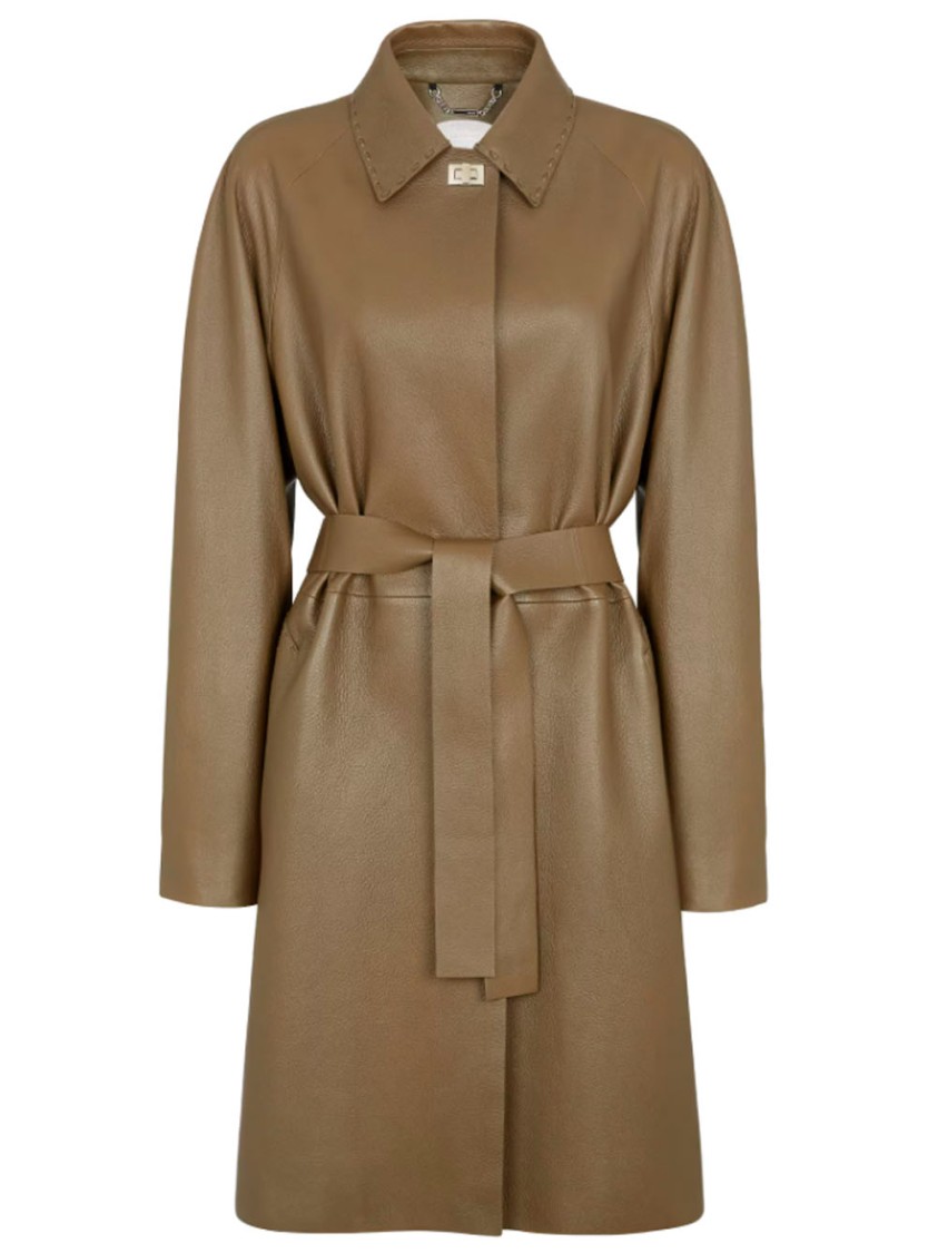 Fendi Mid-length Lambskin Overcoat With Belted Waist