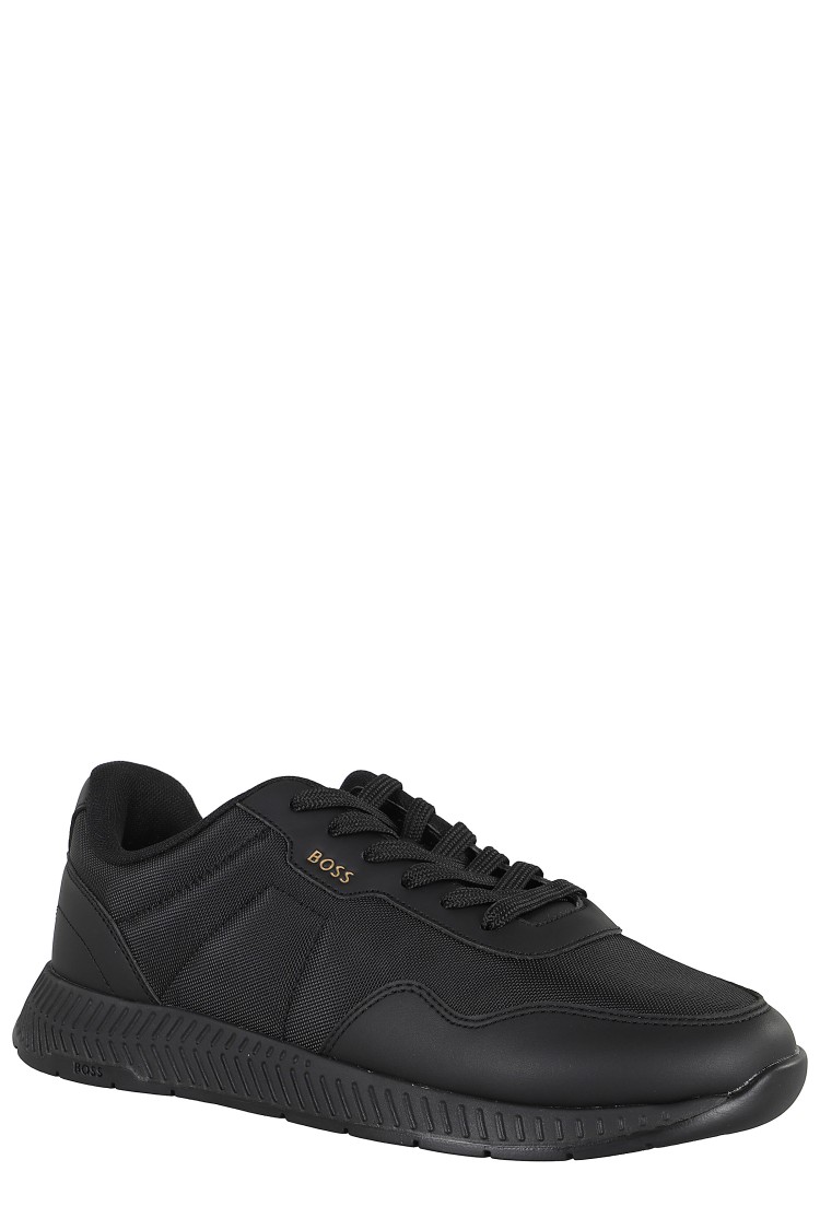 Hugo Boss Mixed-material Trainers With Mesh And Leather In Black