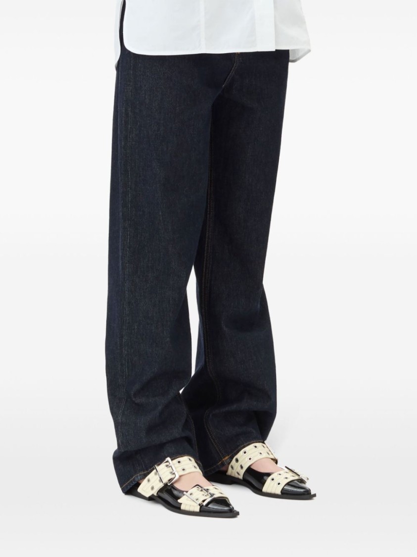 Ganni Black And White Slingback Ballerina Flats With Buckles In White