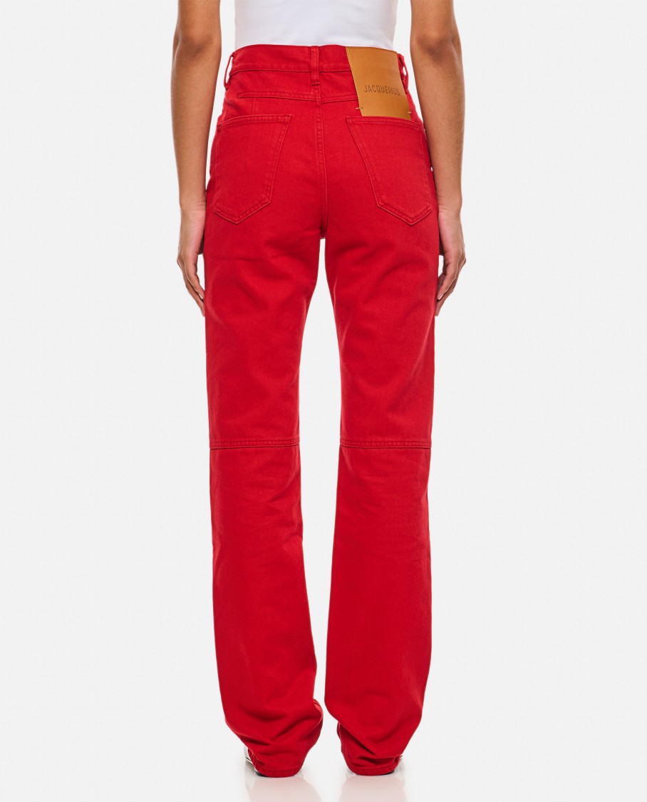 Jacquemus Denim Trousers Straight Belt Loops In Red