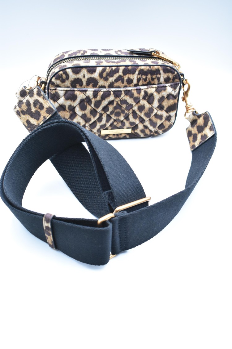 Kurt Geiger Quilted Brown Handbag With Leopard Print Accents In Gray