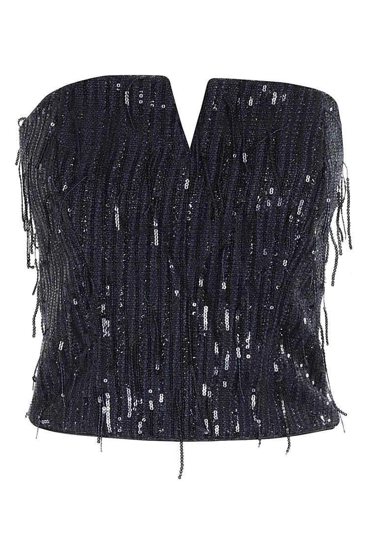 Shop Federica Tosi Bustier Top With All-over Sequin In Blue
