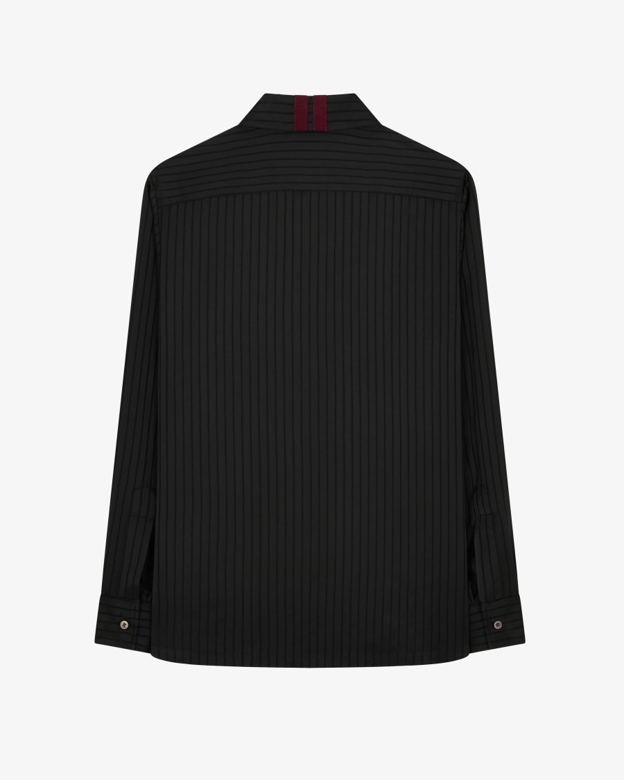 Serena Bute Satin Stripe George Shirt - Black In Black