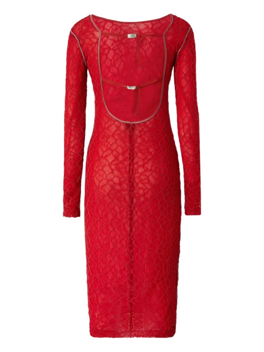 Shop Pinko Semi-sheer Stretch Lace Midi Dress