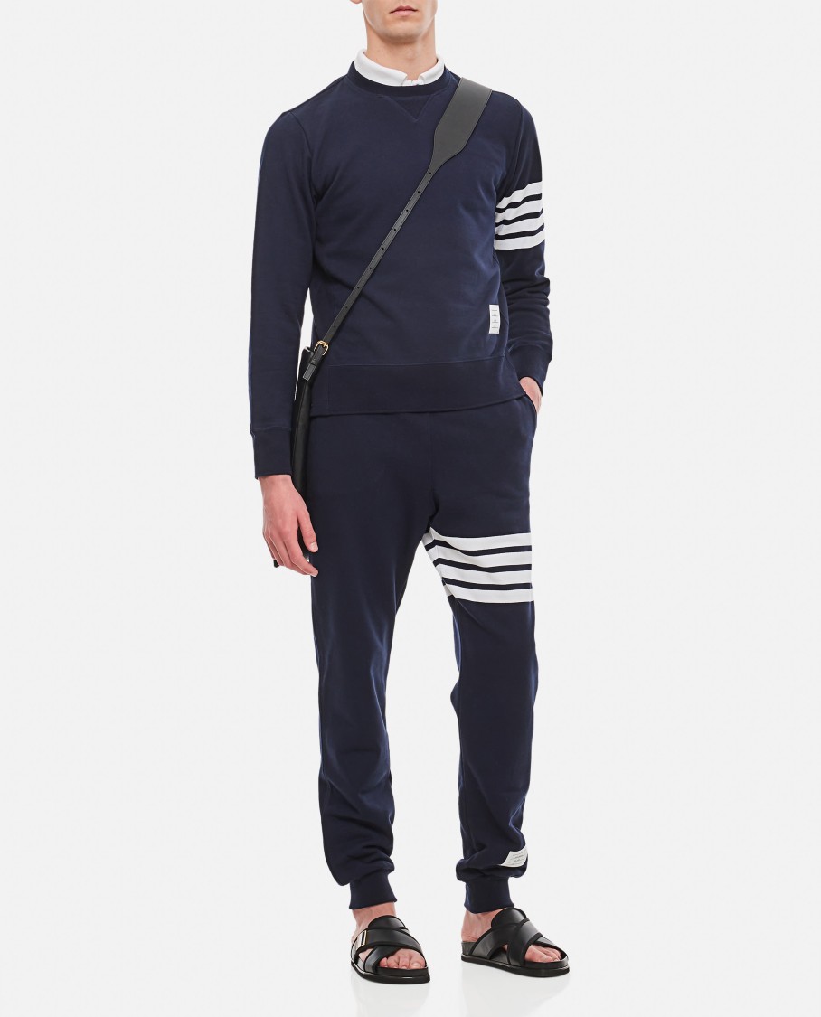 Shop Thom Browne Classic Sweatshirt In Classic Loopback 4 Bar In Blue