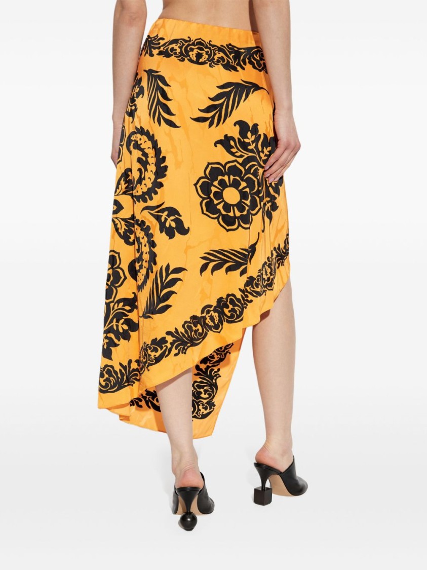 Etro Orange Skirt With Asymmetric Design And All-over Stencil Floral Print In Viscose Woman