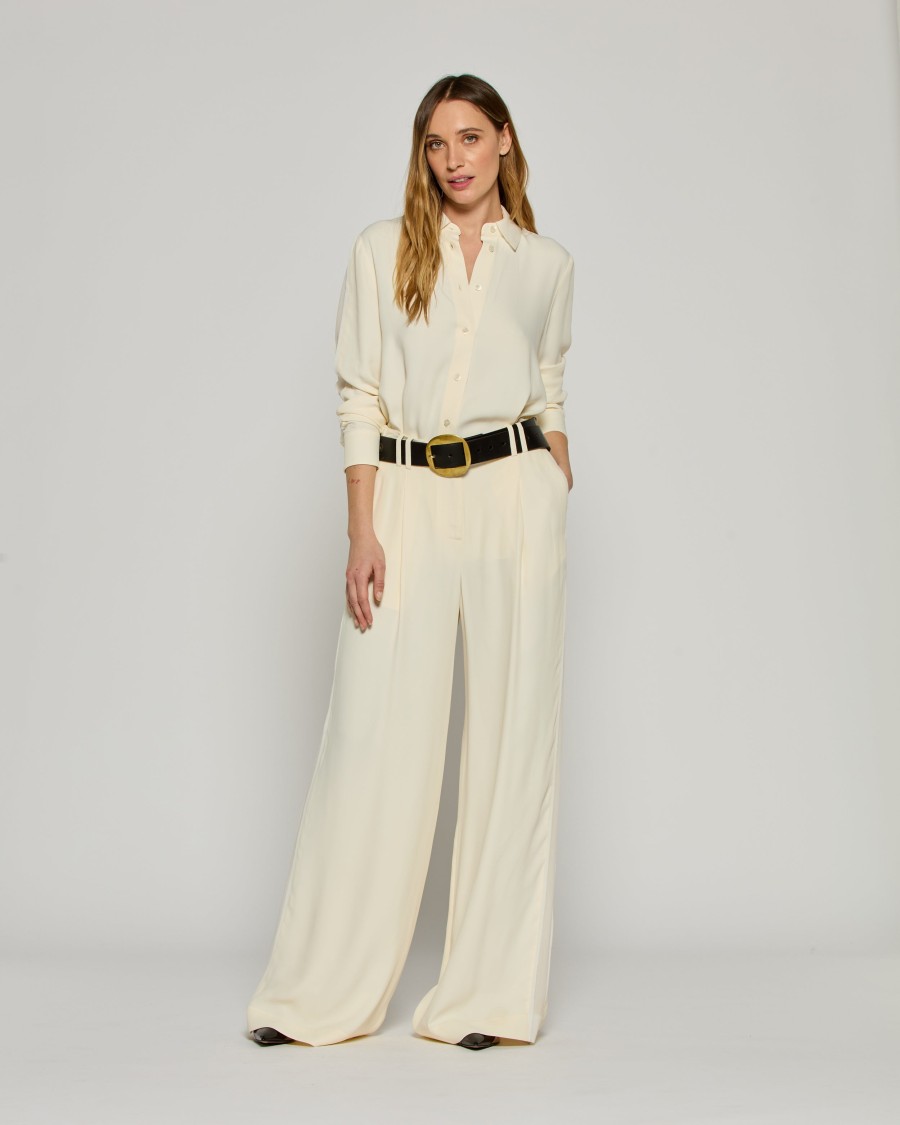 Serena Bute Serena Trouser With Georgette Trim - Cream In Grey