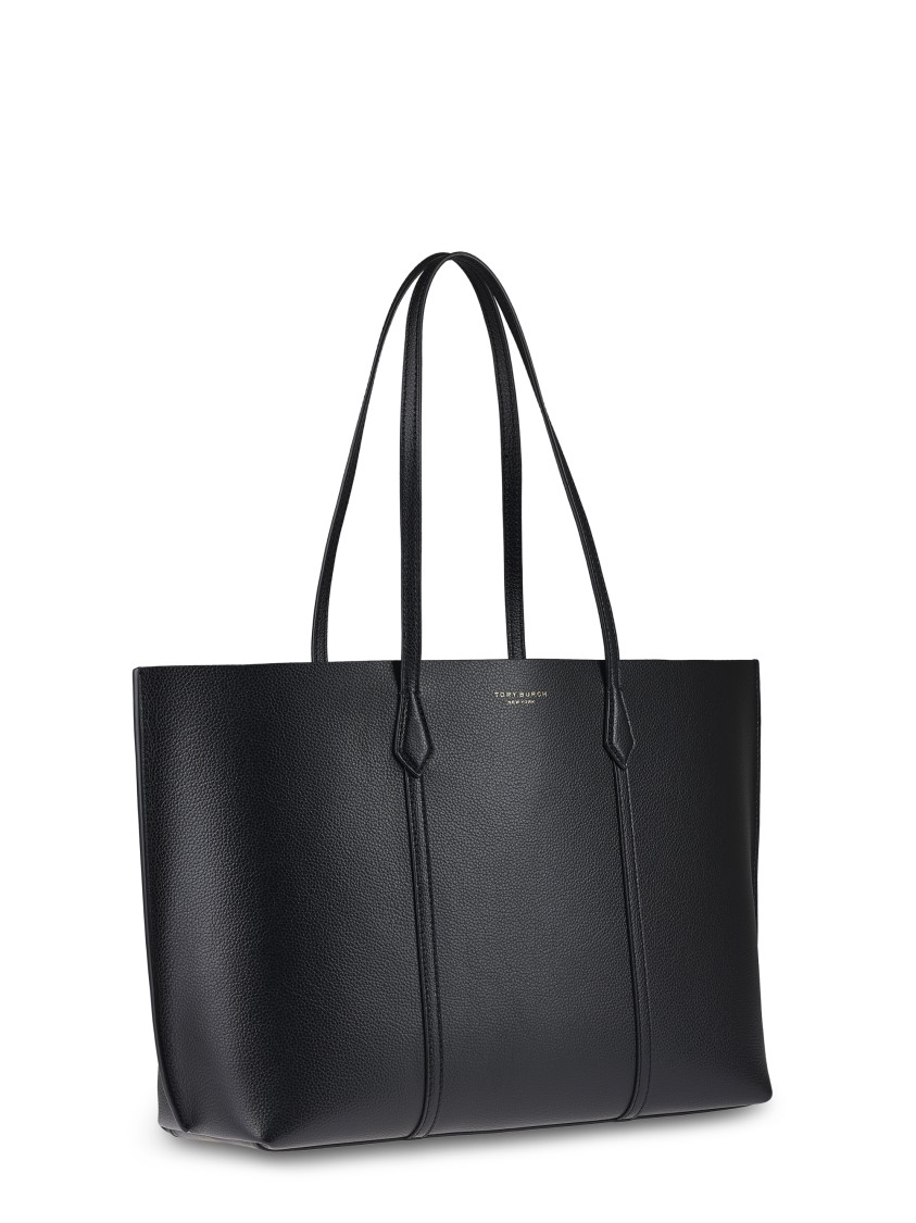 Tory Burch Perry Tote Bag In Textured Black Leather In Black