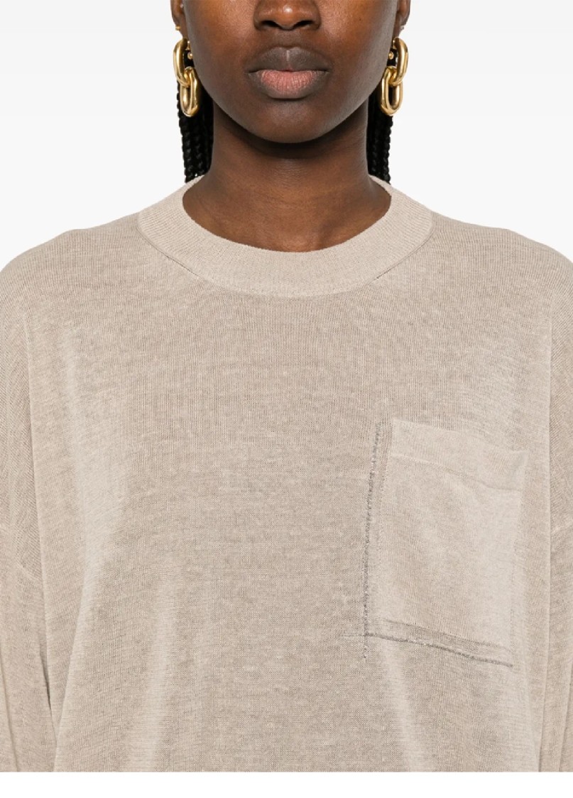 Brunello Cucinelli Long-sleeved Top With Relaxed Fit In Neutral