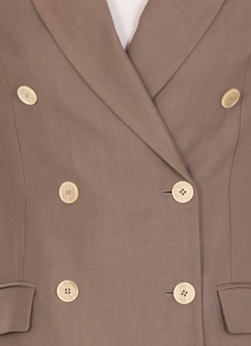 Brunello Cucinelli Linen Blend Double-breasted Jacket In Brown