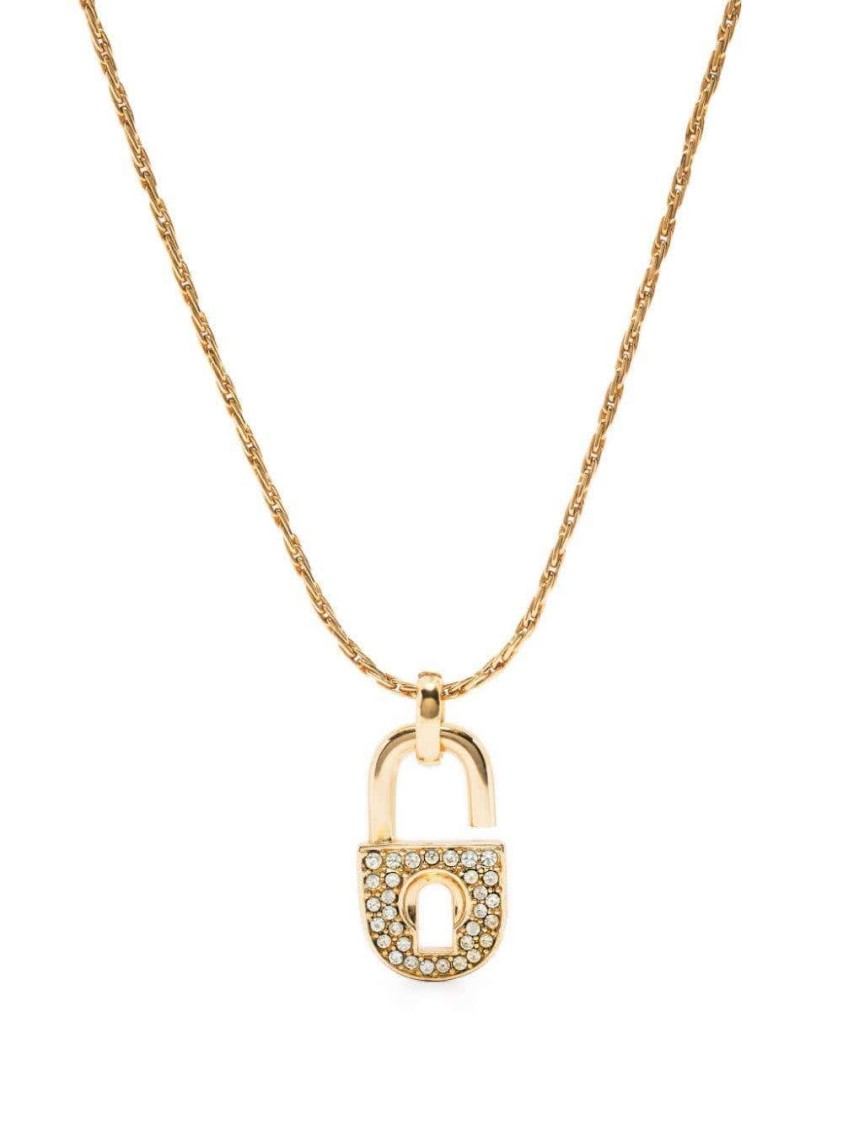 DIOR CHRISTIAN DIOR GOLD-TONE PADLOCK PENDANT NECKLACE
