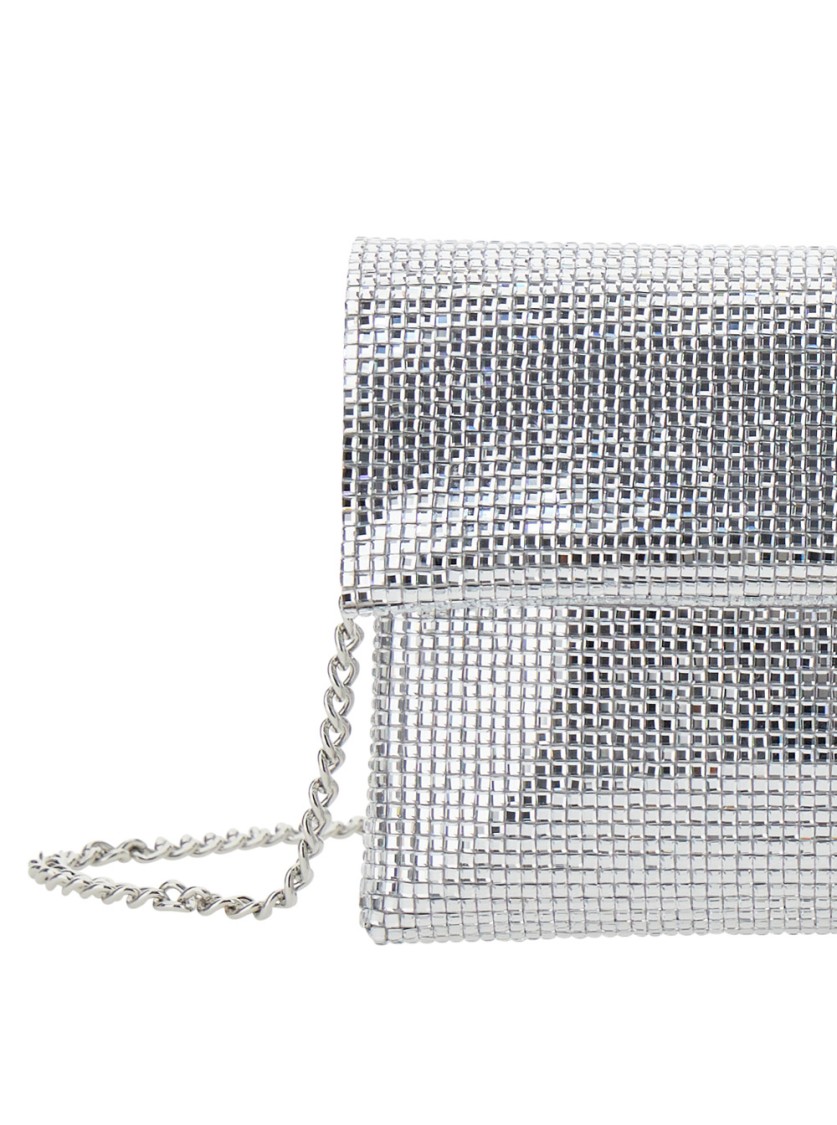 TWENTY FOUR HAITCH TWENTY FOURHAITCH SLEEK RECTANGULAR CLUTCH WITH METALLIC MESH AND CHAIN STRAP