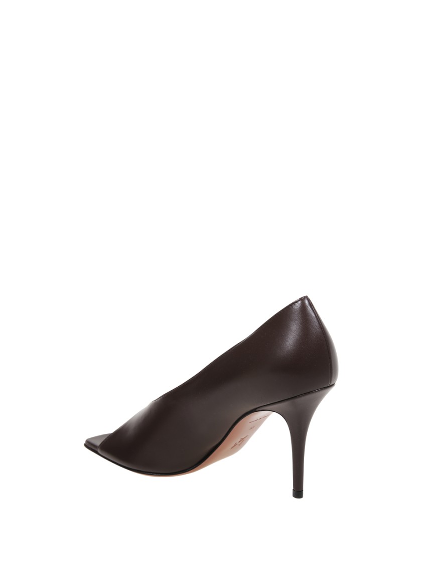Shop Amina Muaddi Julianne Peep Toe Pump 90 In Brown