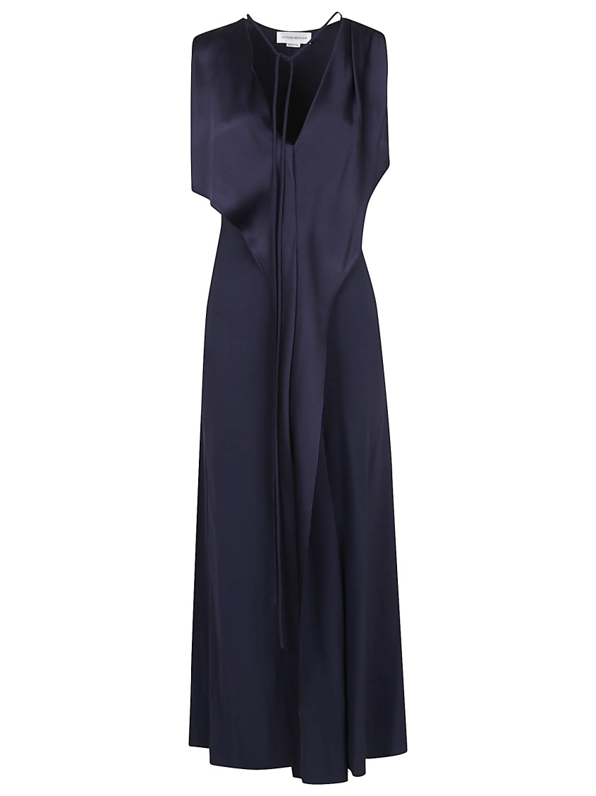 Victoria Beckham Sleeveless Draped V-neck Midi Dress In Blue
