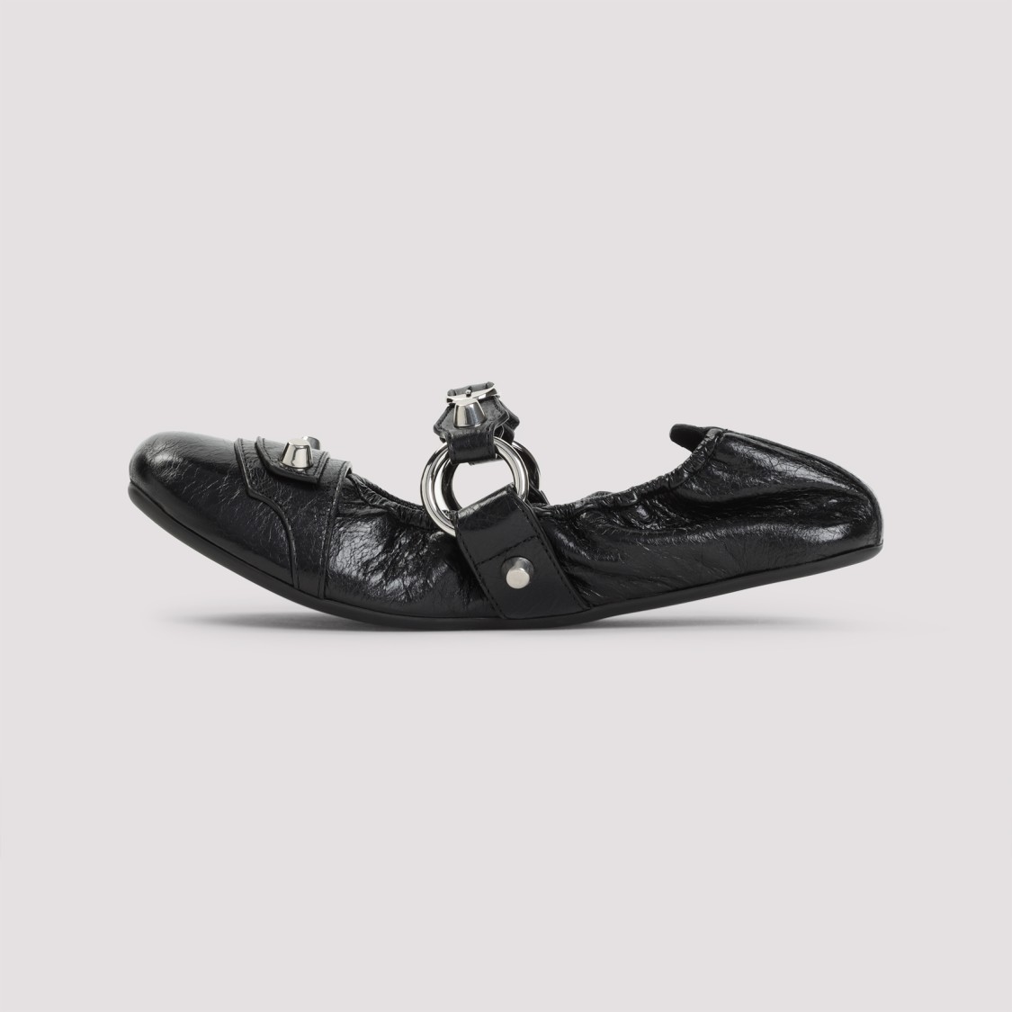 Balenciaga Black Lamb Leather Shoes With Striking Metallic Accents In Black