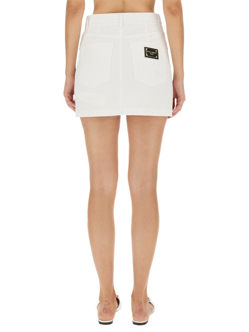 Dolce & Gabbana Short Skirt With Pockets And Distressed Finish In Neutrals