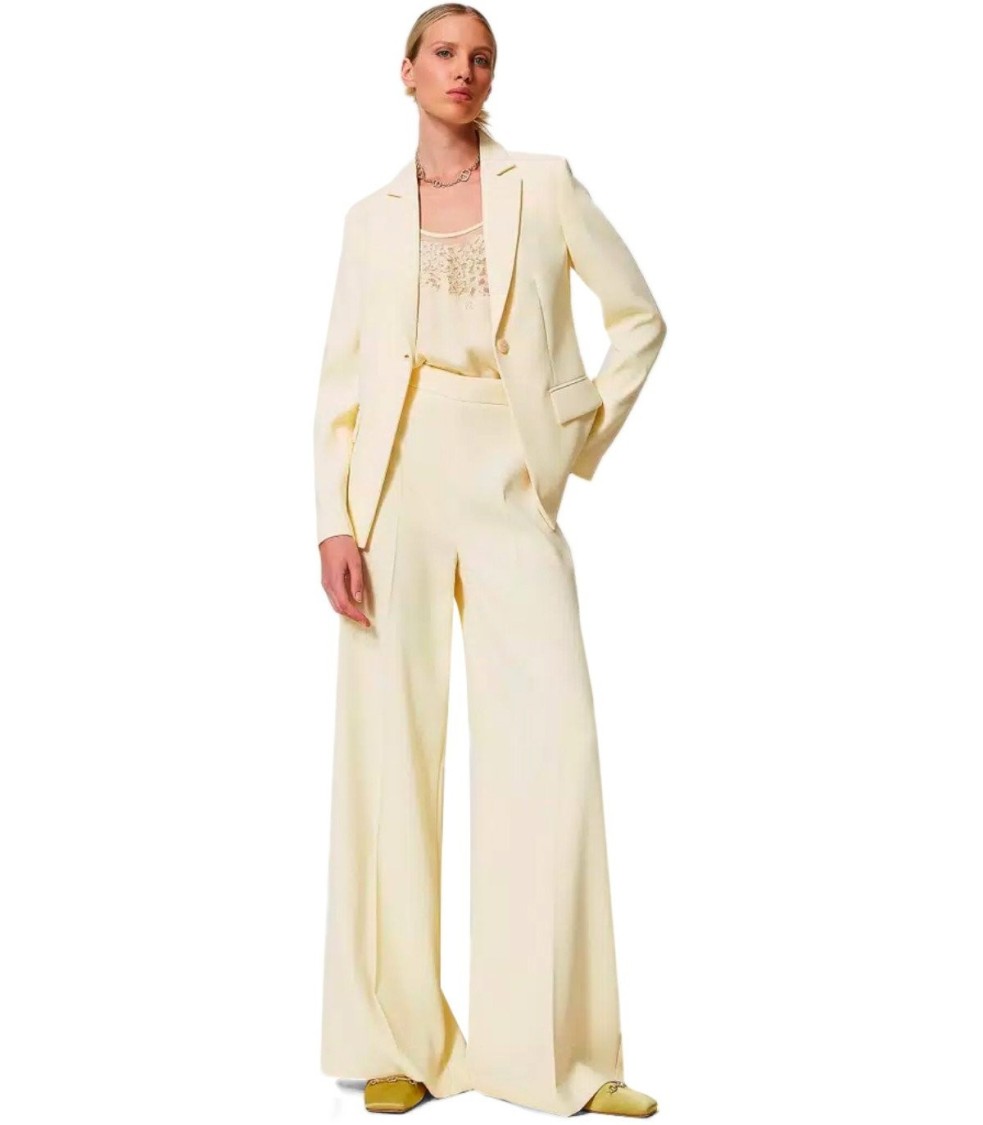 Shop Twinset Twin-set Vanilla Wide Leg Trousers In Yellow
