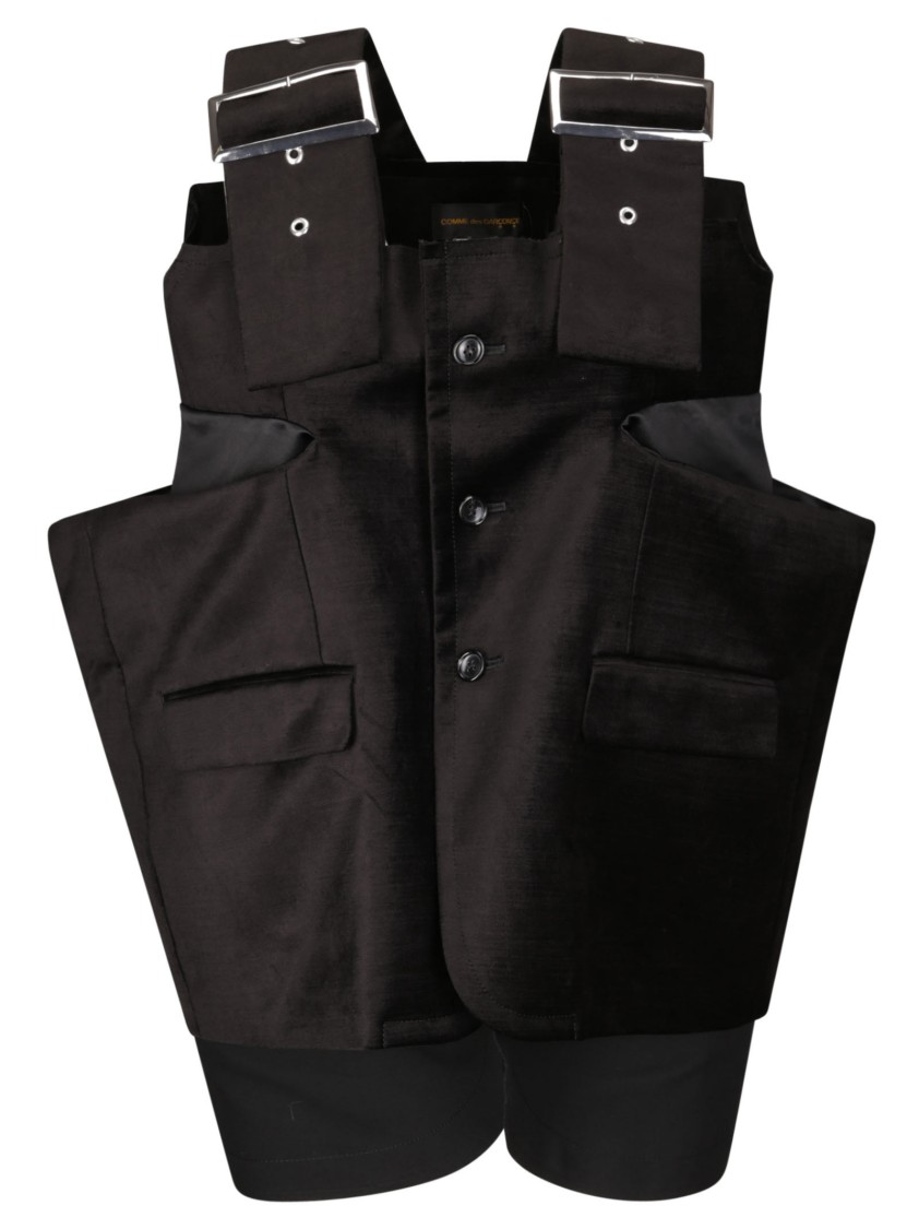 Shop Comme Des Garçons Structured Jacket With Oversized Shoulder Straps In Black