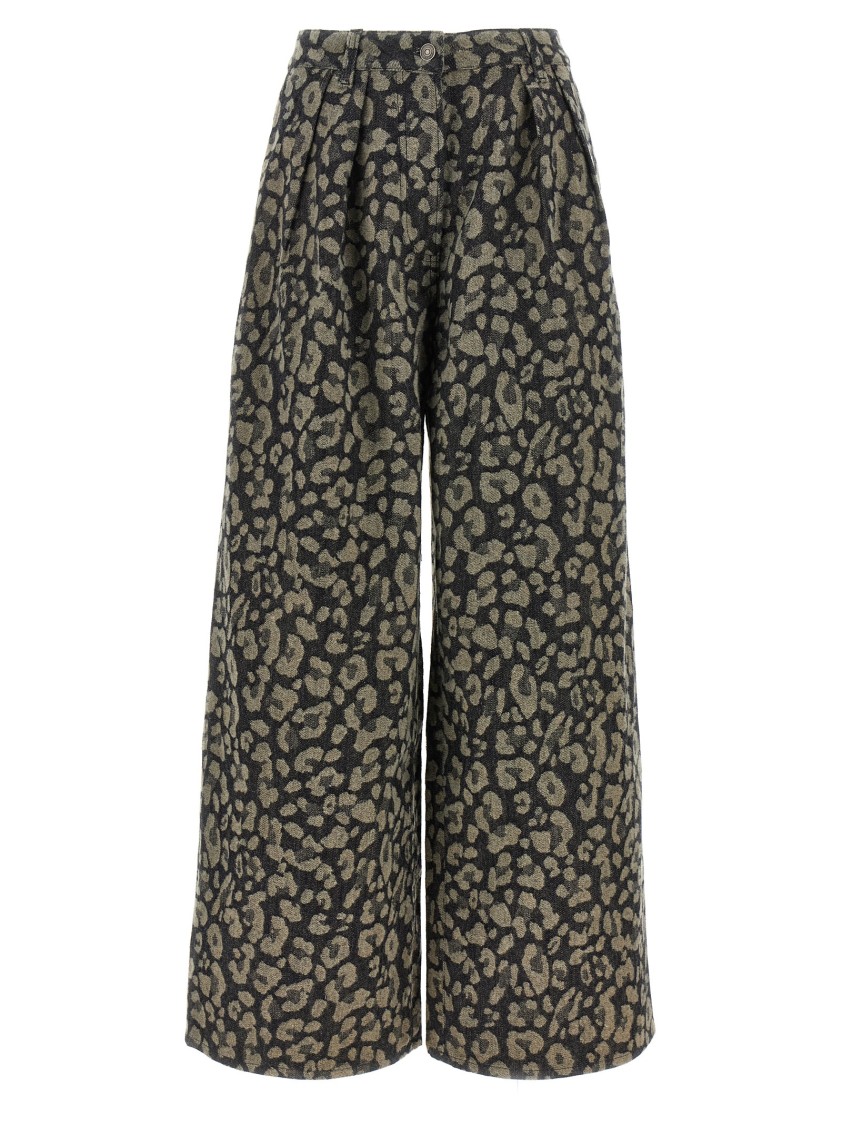 Alanui Seattle Pleated Leopard-print Jeans In Black