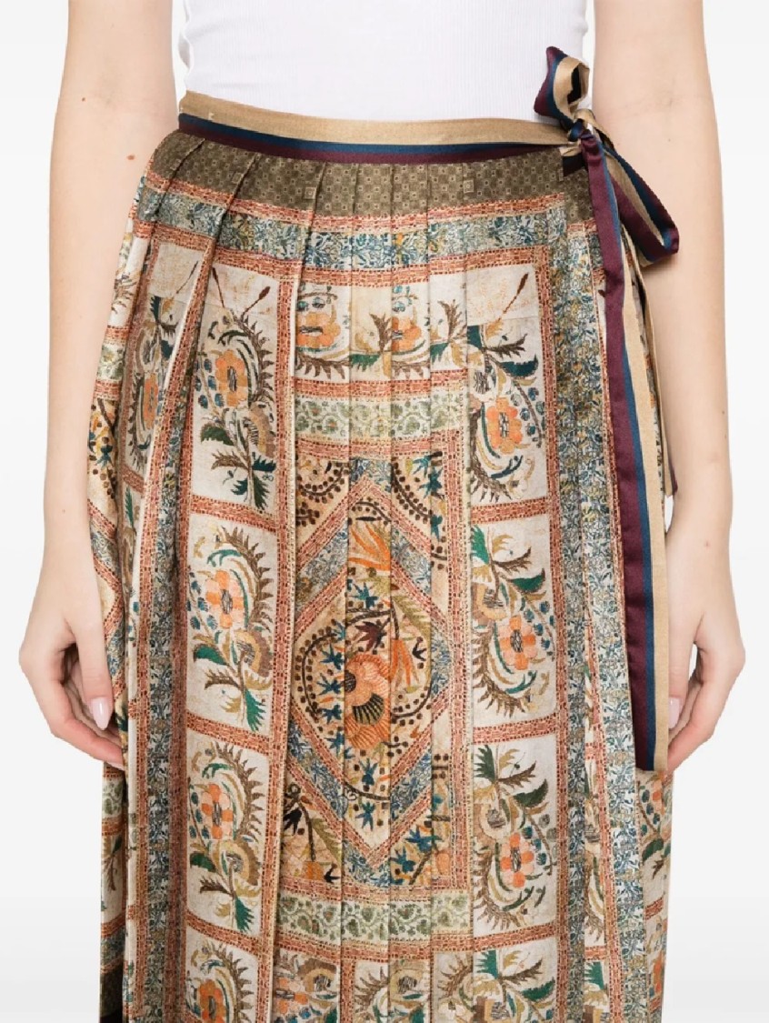 Pierre-louis Mascia Pleated Skirt With Floral And Geometric Patterns