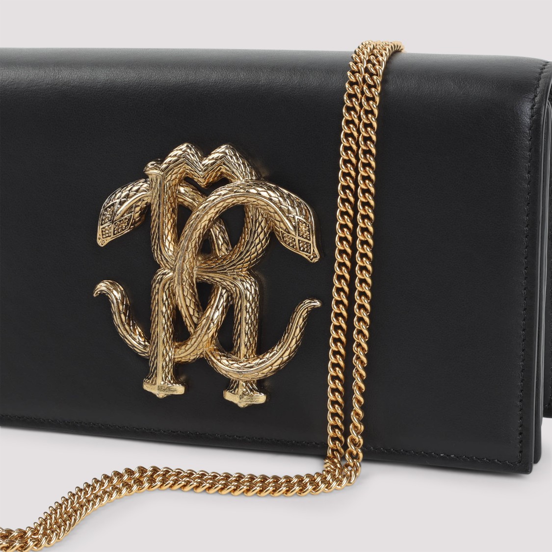 ROBERTO CAVALLI ROBERTO CAVALLI BLACK LEATHER SHOULDER BAG