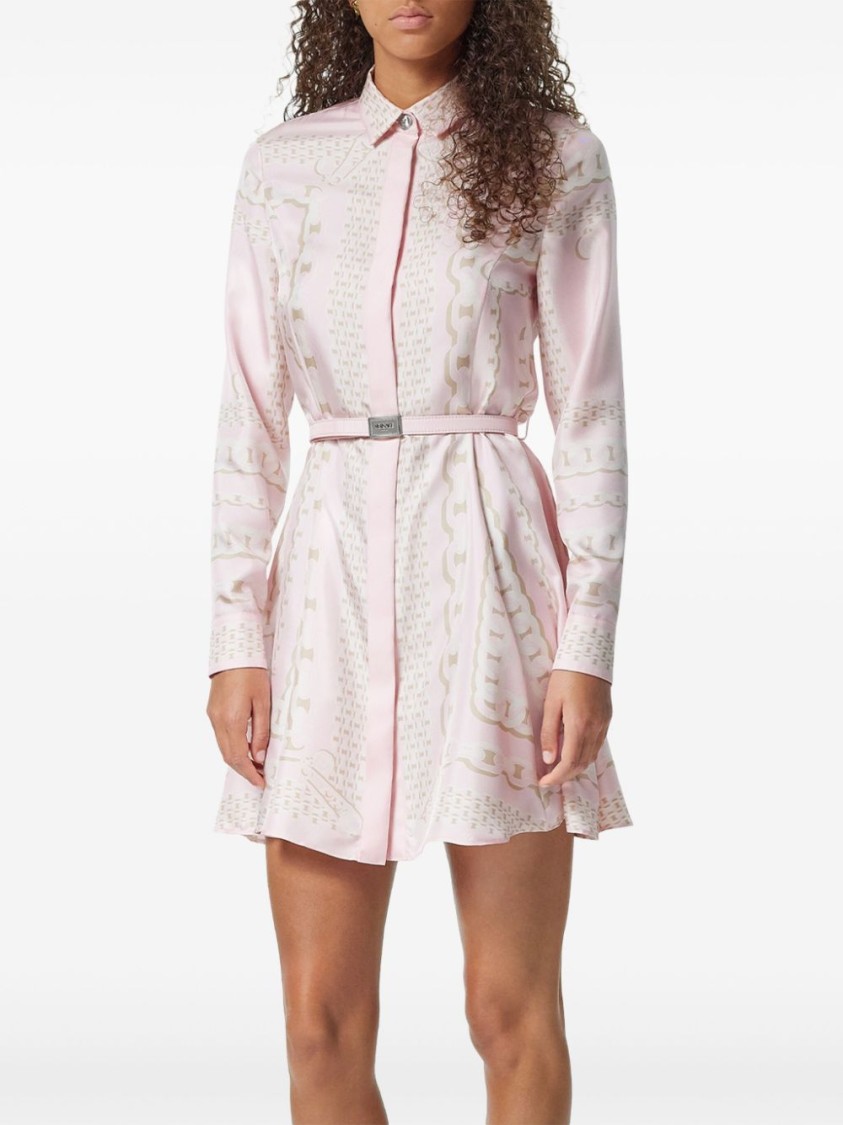 Versace Barocco Chain Pattern Mini Shirt Dress In Neutrals