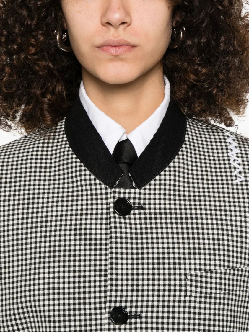Marni Checked Straight Fit Cropped Wool Jacket In Black