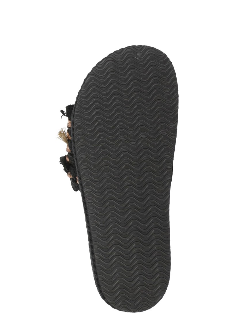Shop Mou Black Leather And Fabric Sandals
