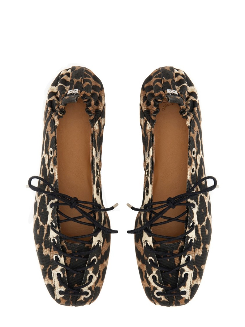 Shop Ganni Lace-up Ballerina In Brown