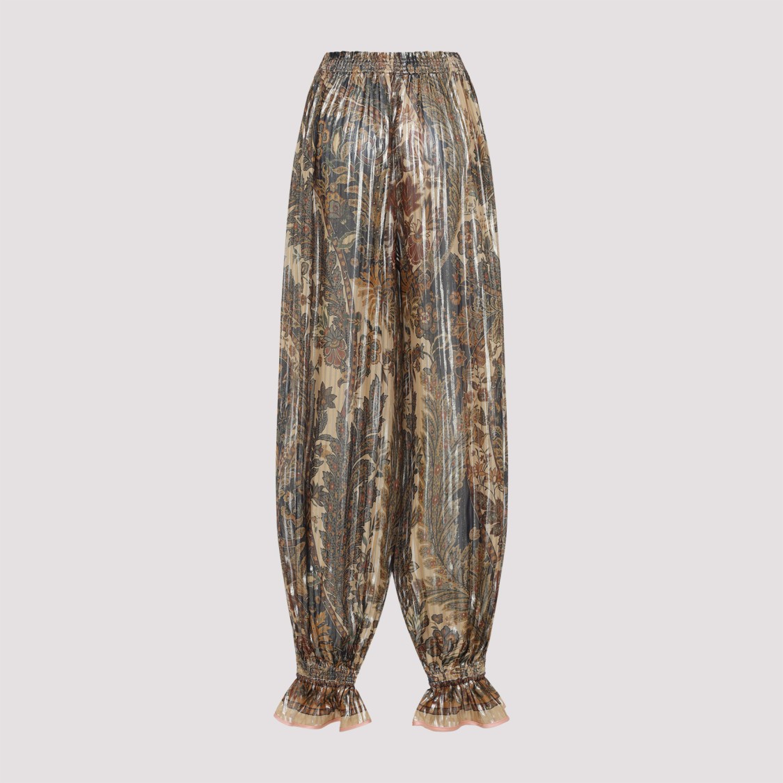 Valentino Beige Metallic Voyage Pleated Wide-leg Pants In Brown
