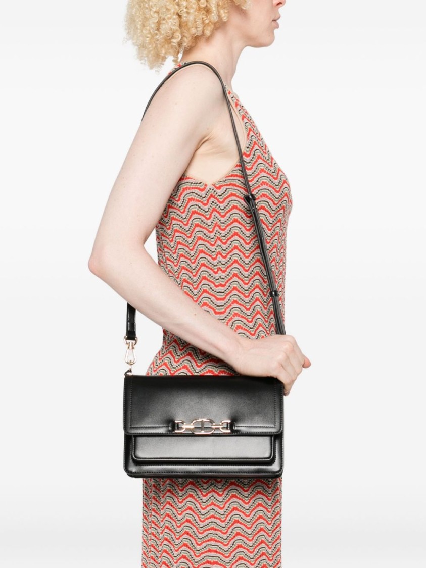 Twinset Twin-set Structured Black Shoulder Bag With Gold-tone Clasp In Black