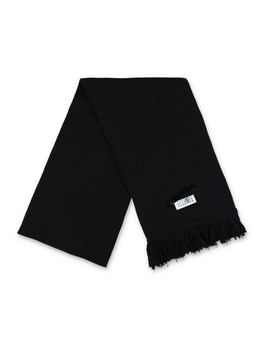 Mm6 Maison Margiela Mm6 By Maison Margiela Taped Label Wool Blend Scarf In Black