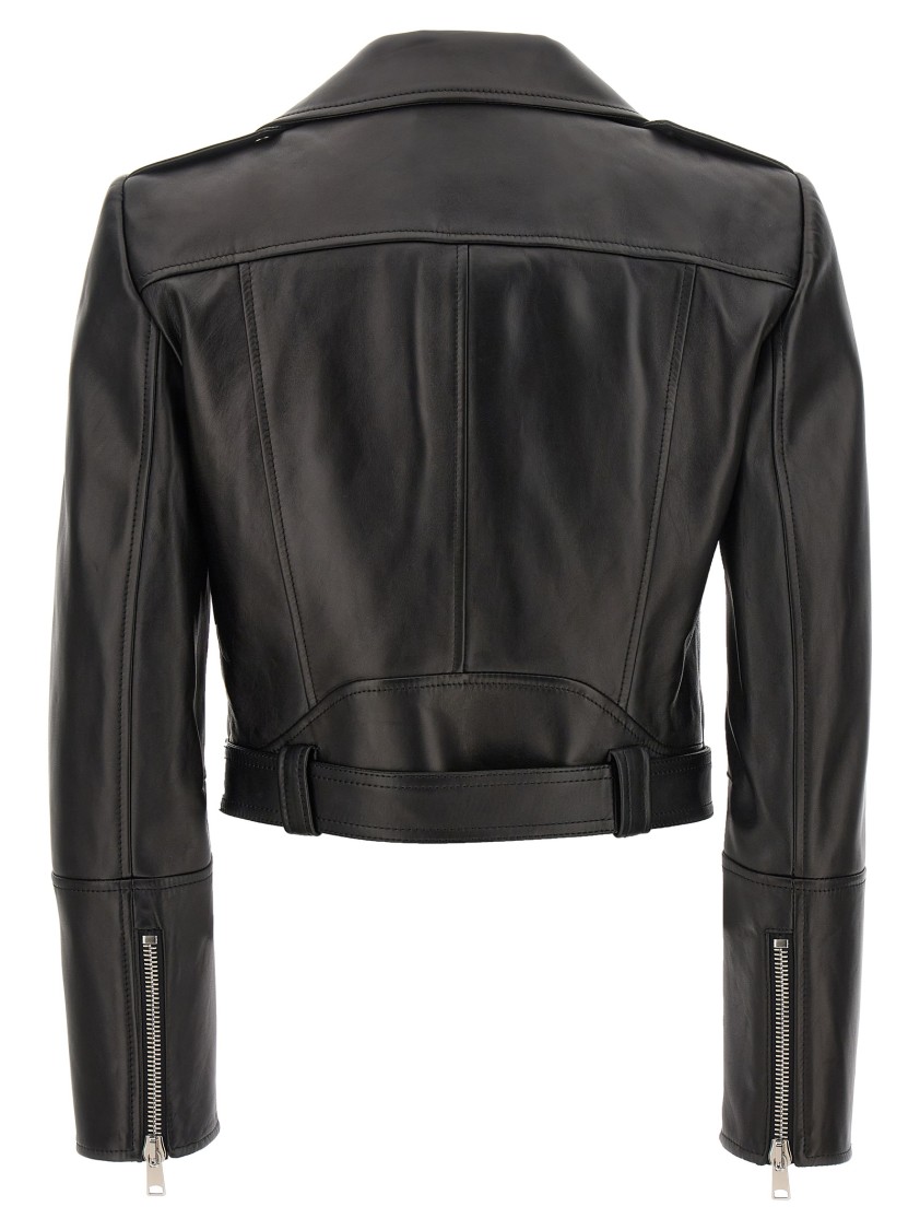 Alexander Mcqueen Mcqueen Cropped Leather Jacket With Off-center Zip Closure In Black