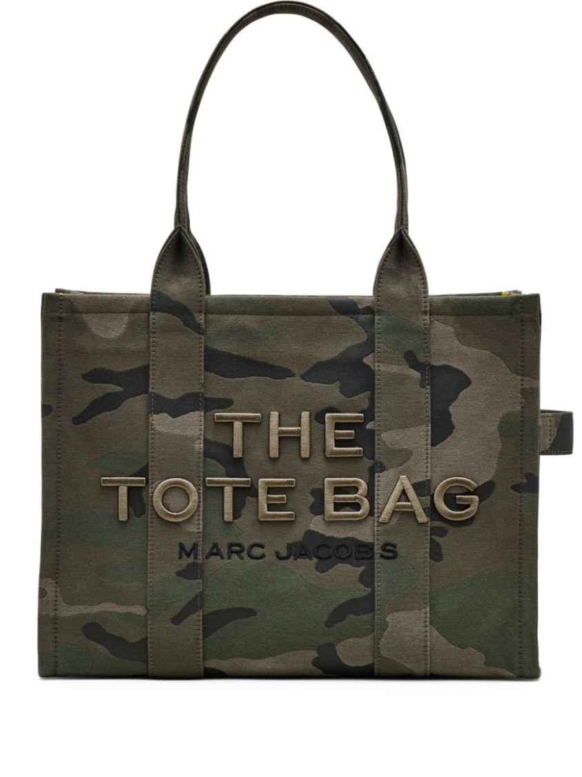 Marc Jacobs Camouflage Pattern Dark Green Tote Bag With Embroidered Logo In Gray
