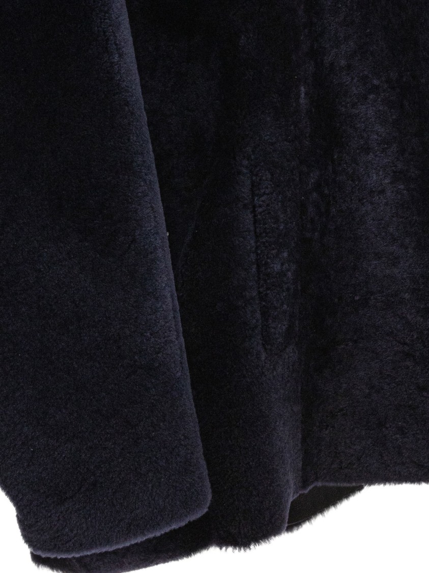B&w Shearling Button Coat In Black
