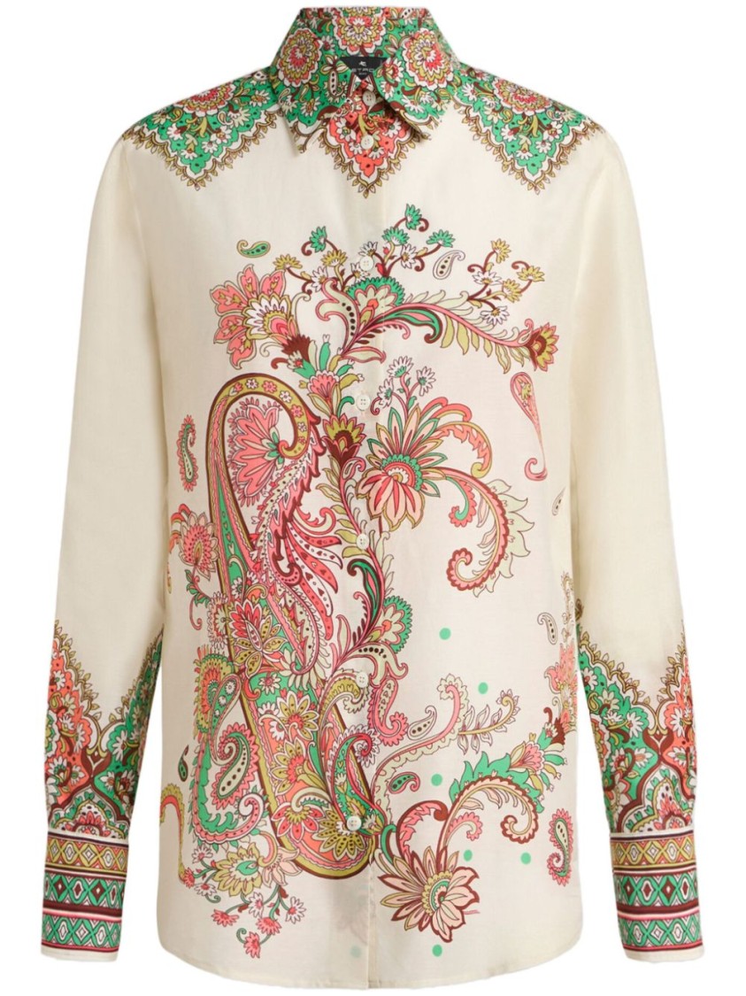 Etro Multicolor Shirt With Classic Collar And All-over Paisley Print In Cotton And Silk Woman In Multicolor