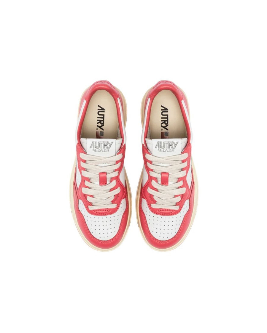 Autry Pink And White 'medalist' Low Top Sneakers