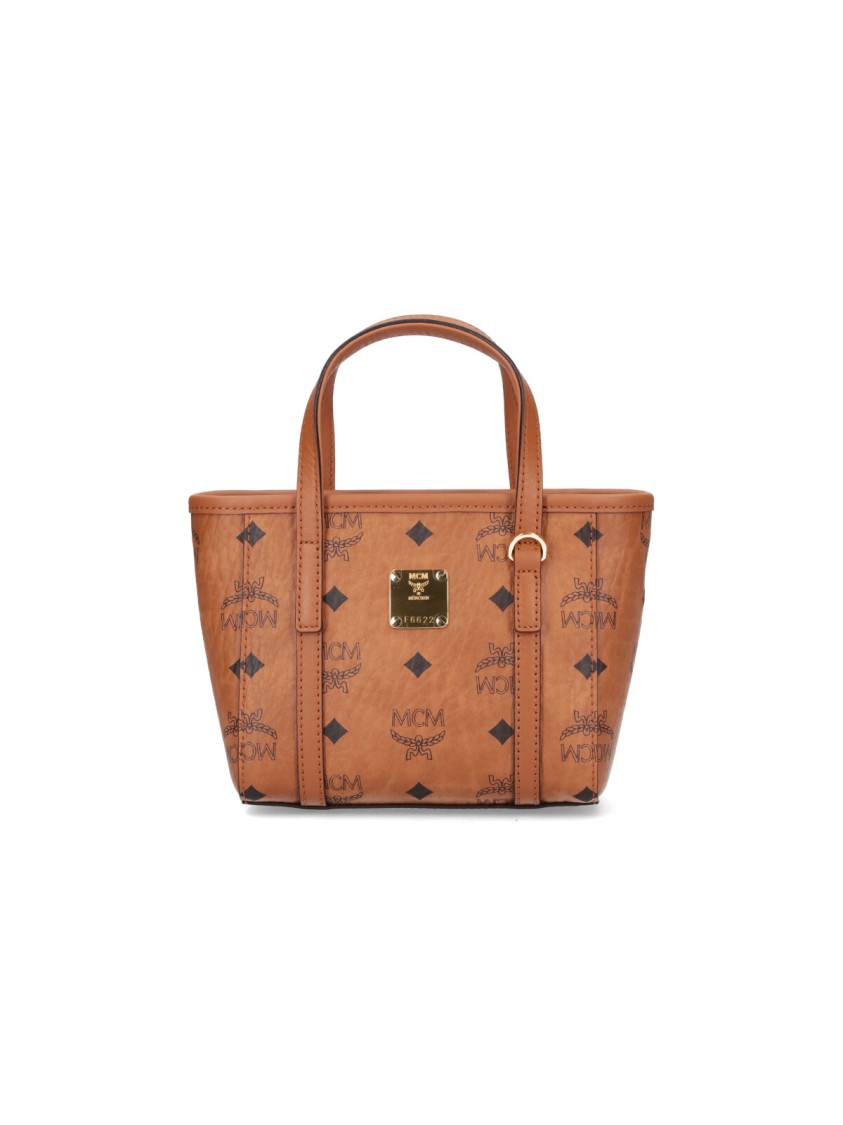 Mcm Mini Tote Bag With Zip Closure In Brown