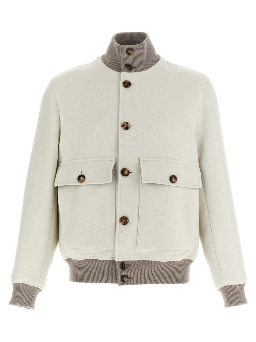 Brunello Cucinelli Wool Bomber Jacket Puffer Jackets White