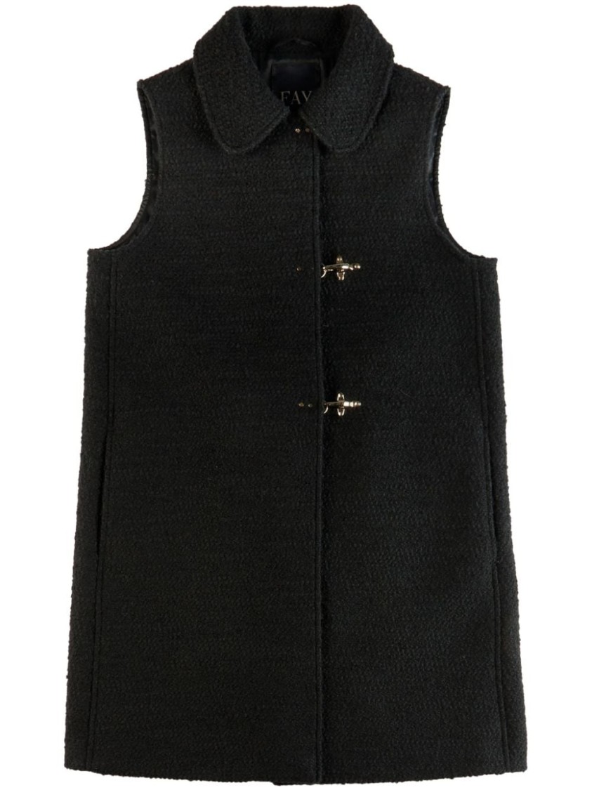 Fay Structured Sleeveless Jacket With High Collar And Textured Fabric In Black