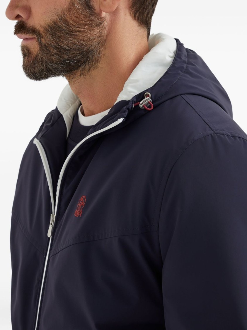 Brunello Cucinelli Waterproof Hooded Jacket In Blue