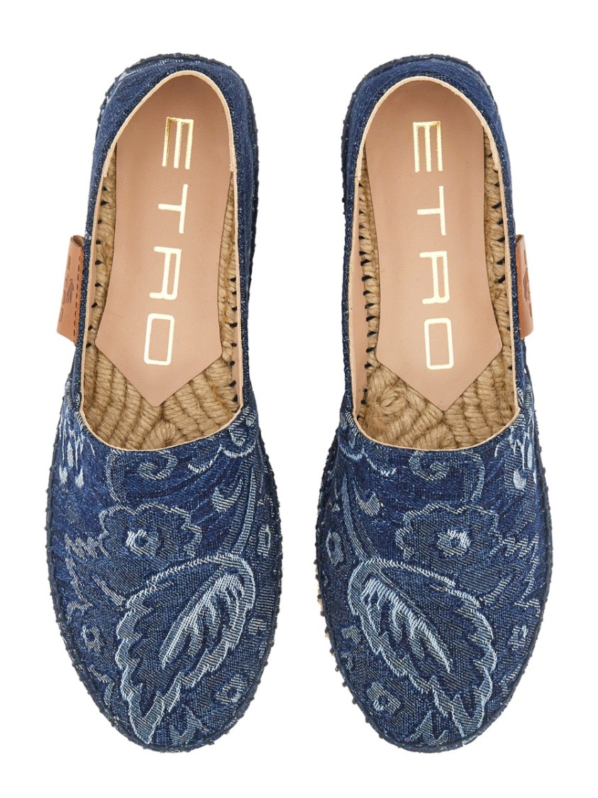 Etro Paisley Denim Jacquard Platform Espadrilles In Blue