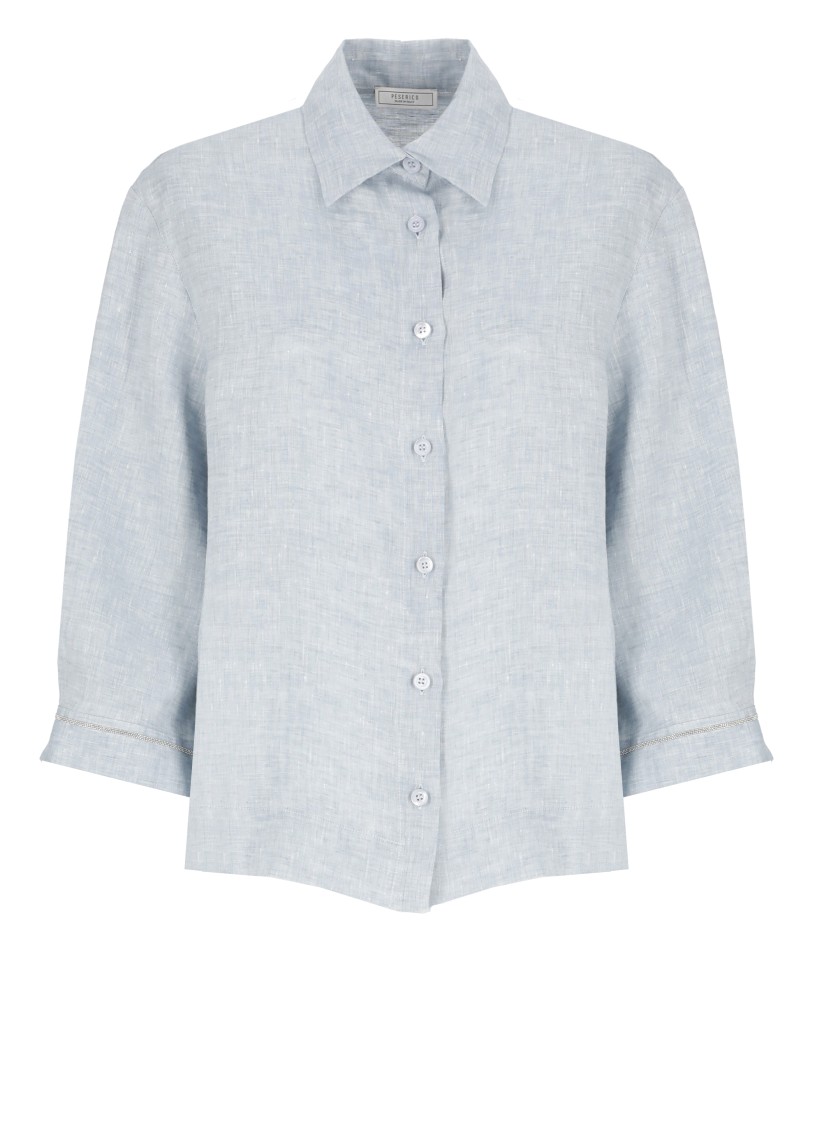 Shop Peserico Light Blue Linen Shirt