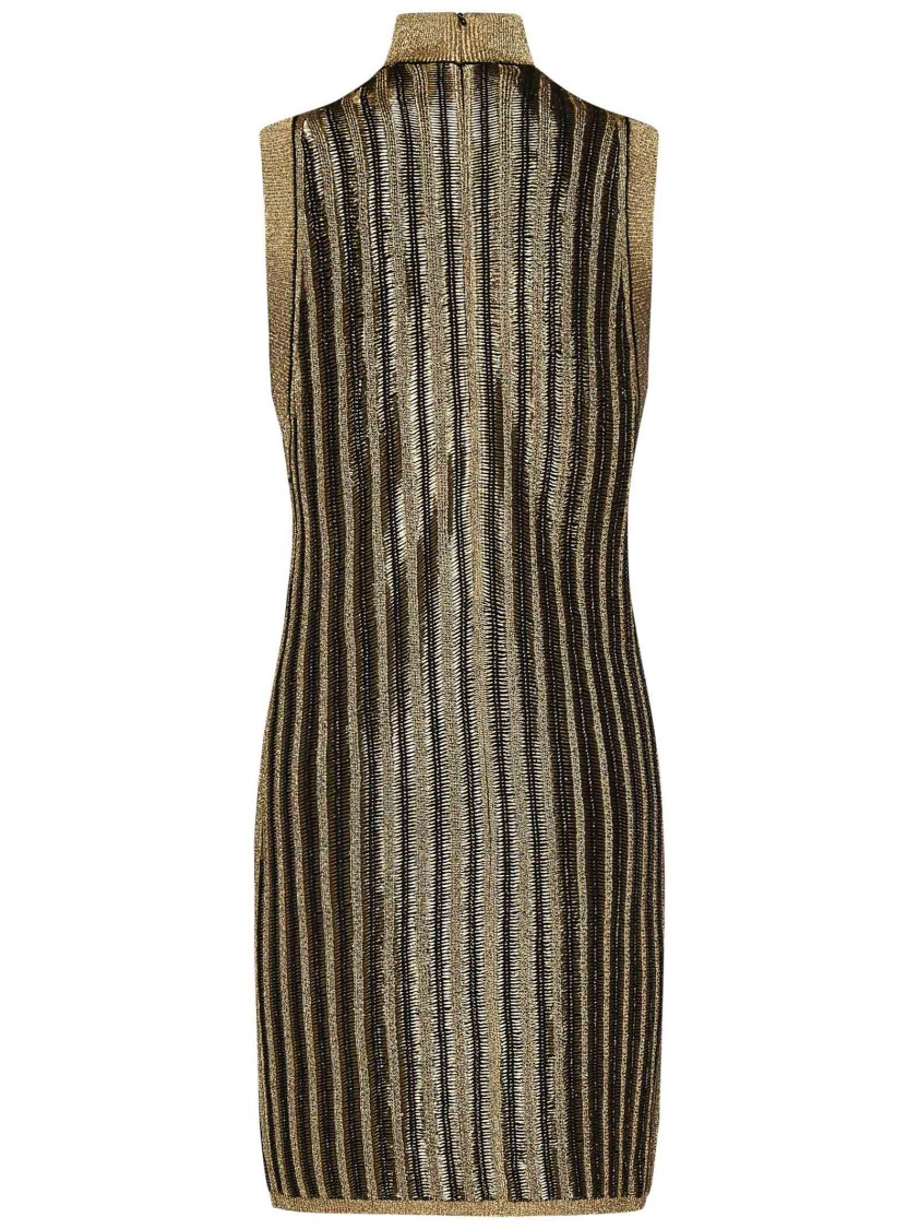 TOM FORD TOM FORD GOLDEN DRESS WITH HIGH NECK AND STRIKING VERTICAL STRIPES