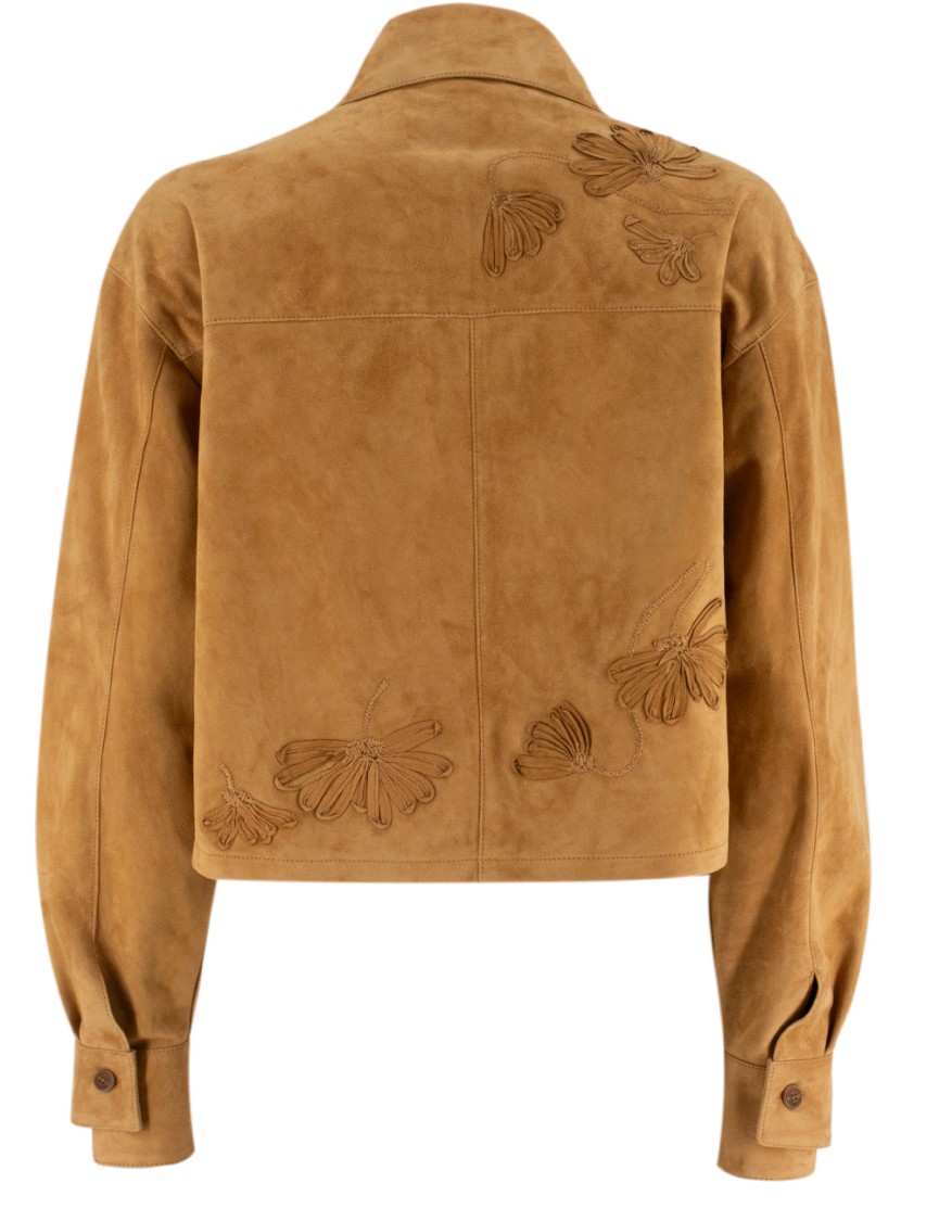 Ermanno Scervino Brown Long-sleeved Shirt With Floral Appliqués