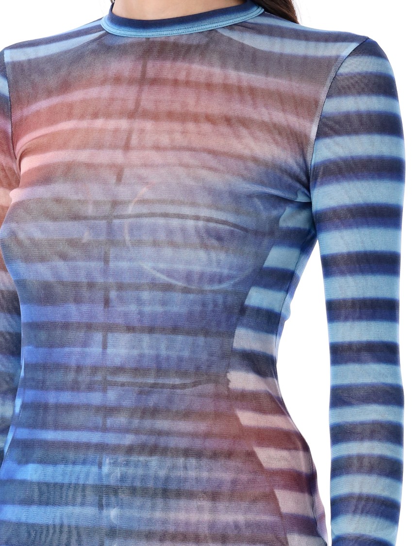 Jean Paul Gaultier Light Blue Mesh Printed Air Long Sleeves Top In Blue