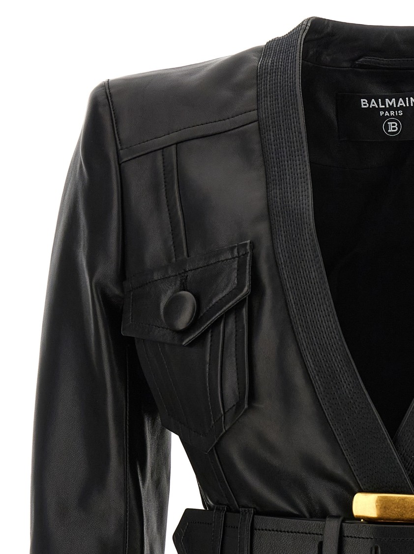 Balmain Belted 4 Pokets Fitted Lambskin Jacket Clothing In Black