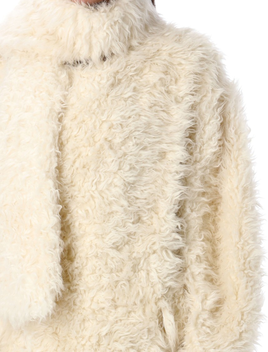 Msgm Faux-fur Long Coat In Neutrals