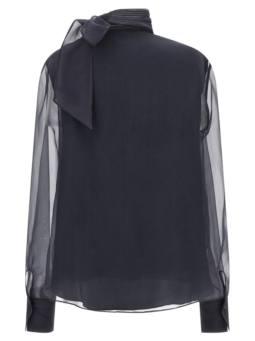 Brunello Cucinelli Crispy Silk Blouse Shirt And Blouse Gray In Black